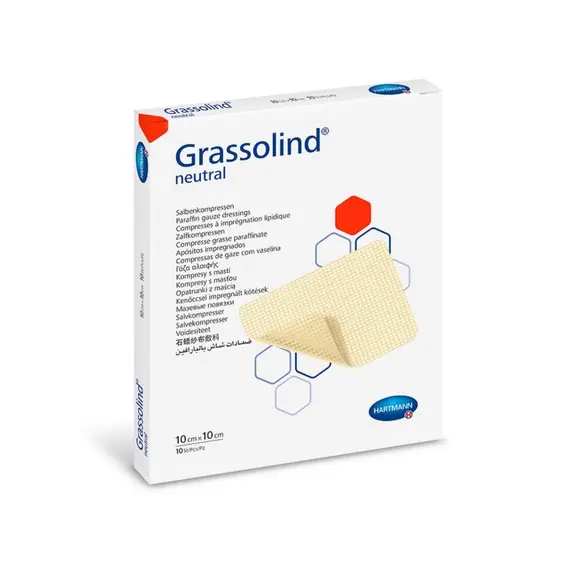 Grassolind Γάζα Παραφίνης Ανοιχτών Τραυμάτων 10 cm x 10 cm (10 τεμάχια)